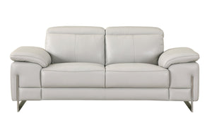 English Elm Global Top Grain Italian Leather Loveseat in Light Gray with 3-Layer High-Density Foam, Chrome Legs, Solid Wood Frame-enhanced Comfort and Durability B05777902