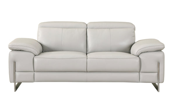 English Elm Global Top Grain Italian Leather Loveseat in Light Gray with 3-Layer High-Density Foam, Chrome Legs, Solid Wood Frame-enhanced Comfort and Durability B05777902