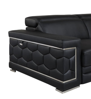 English Elm Top Grain Italian Leather Sofa with Chrome Legs for Modern Living Rooms Black B05777909