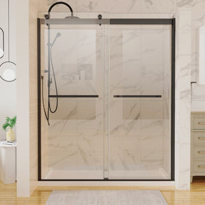 English Elm 60 Inch Matte Black Bypass Sliding Shower Door with Tempered Clear Glass Panels W637P189749
