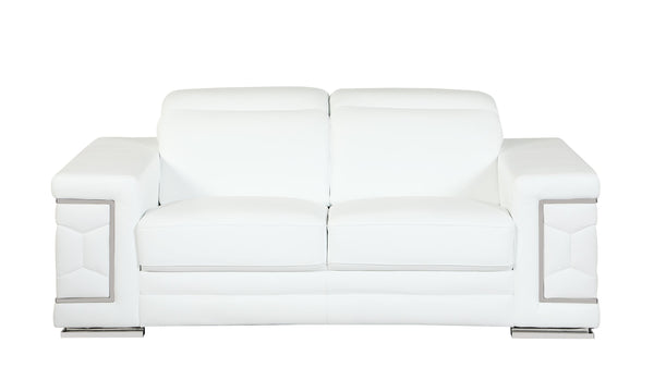 English Elm Top Grain Italian Leather Loveseat with High-Density Foam, Stainless Steel Legs & Solid Wood Frame, Plush Durable Seating for Modern Living Room White B05777917