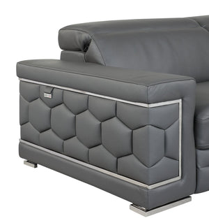 English Elm Top Grain Italian Leather Sofa with Chrome Legs for a Modern Living Room Dark Gray B05777915