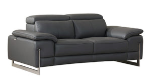 English Elm Global Top Grain Italian Leather Loveseat in Dark Gray with Stainless Chrome Legs & Solid Wood Frame B05777899