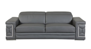 English Elm Top Grain Italian Leather Sofa with Chrome Legs for a Modern Living Room Dark Gray B05777915