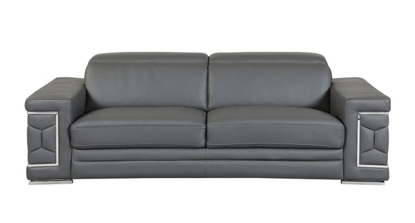 English Elm Top Grain Italian Leather Sofa with Chrome Legs for a Modern Living Room Dark Gray B05777915