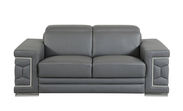 English Elm Top Grain Italian Leather Loveseat with High-Density Foam, Stainless Steel Legs & Solid Wood Frame, Plush Durable Seating for Modern Living Room Dark Gray B05777914