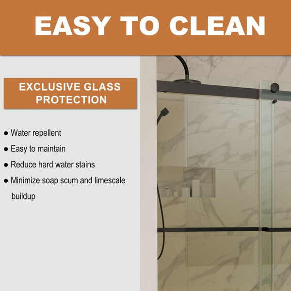 English Elm 60 Inch Matte Black Bypass Sliding Shower Door with Tempered Clear Glass Panels W637P189749