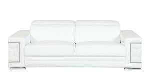 English Elm Top Grain Italian Leather Sofa with Chrome Legs for a Modern Living Room White B05777918