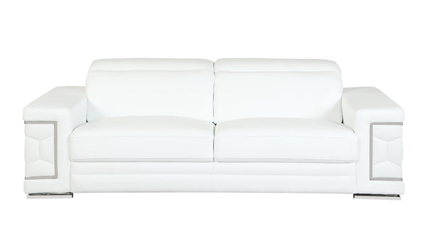 English Elm Top Grain Italian Leather Sofa with Chrome Legs for a Modern Living Room White B05777918