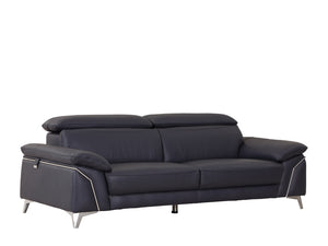 English Elm Global United Transitional Leather-Air Reclining Sofa with Stainless Steel Base, Lumbar Support, Plush Comfort Navy B05777927