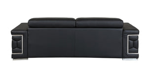 English Elm Top Grain Italian Leather Sofa with Chrome Legs for Modern Living Rooms Black B05777909