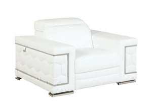 English Elm Top Grain Italian Leather Chair with 3-Layer High-Density Foam, Stainless Steel Legs, Solid Frame White B05777916