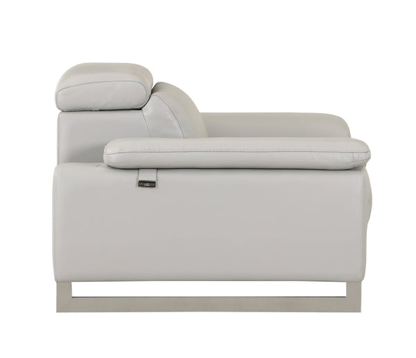 English Elm Global Top Grain Italian Leather Loveseat in Light Gray with 3-Layer High-Density Foam, Chrome Legs, Solid Wood Frame-enhanced Comfort and Durability B05777902