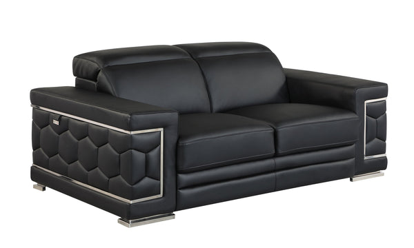 English Elm Top Grain Italian Leather Loveseat with High-Density Foam Comfort, Stainless Steel Legs, Solid Wood Frame Black B05777908