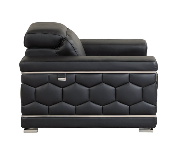 English Elm Top Grain Italian Leather Loveseat with High-Density Foam Comfort, Stainless Steel Legs, Solid Wood Frame Black B05777908