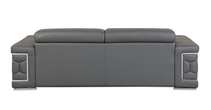 English Elm Top Grain Italian Leather Sofa with Chrome Legs for a Modern Living Room Dark Gray B05777915