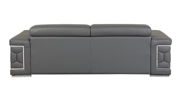English Elm Top Grain Italian Leather Sofa with Chrome Legs for a Modern Living Room Dark Gray B05777915