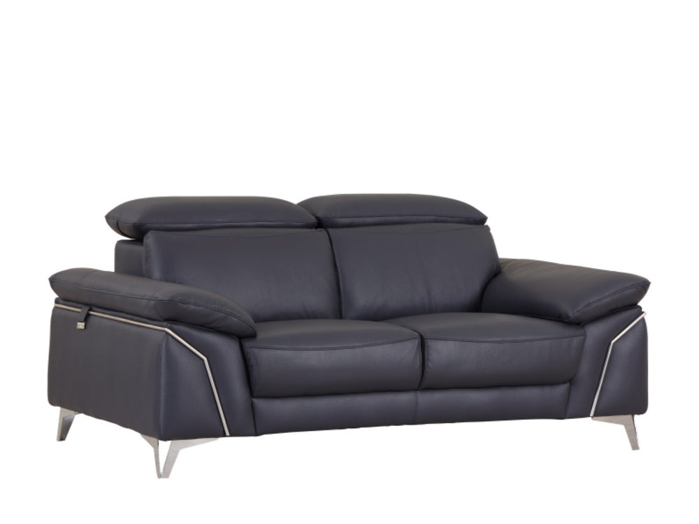 English Elm Global United Italian Leather Loveseat Kiln Dried Hardwood Frame Chrome Legs Navy B05777926