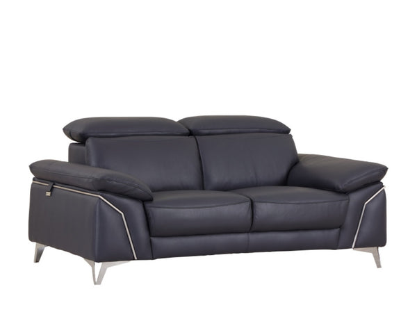 English Elm Global United Italian Leather Loveseat Kiln Dried Hardwood Frame Chrome Legs Navy B05777926
