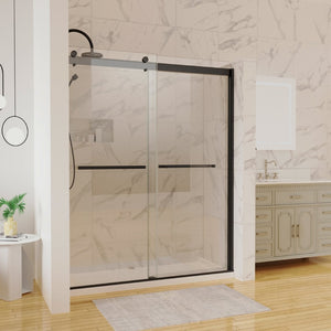 English Elm 60 Inch Matte Black Bypass Sliding Shower Door with Tempered Clear Glass Panels W637P189749