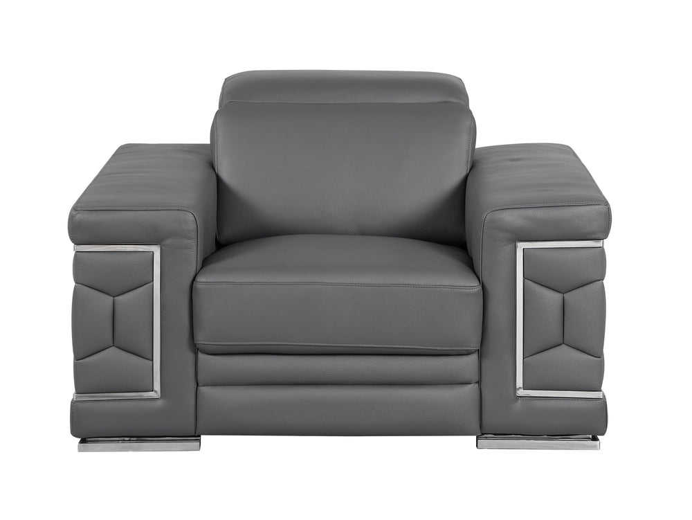 English Elm Top Grain Italian Leather Chair with 3-Layer High-Density Foam, Stainless Steel Legs, Solid Frame Dark Gray B05777913