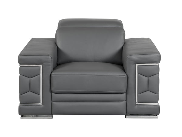English Elm Top Grain Italian Leather Chair with 3-Layer High-Density Foam, Stainless Steel Legs, Solid Frame Dark Gray B05777913