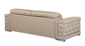English Elm Top Grain Italian Leather Sofa with Chrome Legs for Modern Living Rooms Beige B05777906