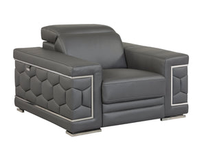 English Elm Top Grain Italian Leather Chair with 3-Layer High-Density Foam, Stainless Steel Legs, Solid Frame Dark Gray B05777913