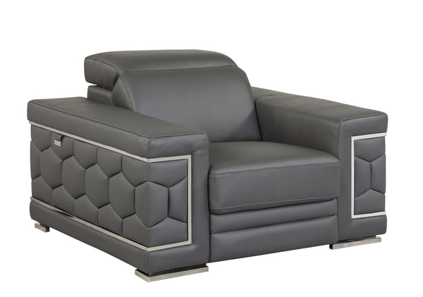 English Elm Top Grain Italian Leather Chair with 3-Layer High-Density Foam, Stainless Steel Legs, Solid Frame Dark Gray B05777913