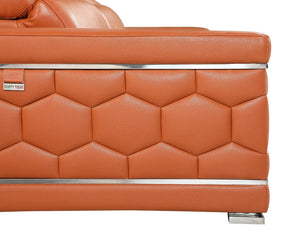English Elm Top Grain Italian Leather Sofa with Chrome Legs for a Modern Living Room Camel B05777912