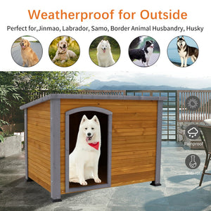 English Elm Dog Kennel Solid Wood Raised Base Weatherproof Shelter for Large Breeds Indoor Outdoor W143169243