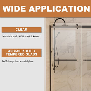 English Elm 60 Inch Matte Black Bypass Sliding Shower Door with Tempered Clear Glass Panels W637P189749