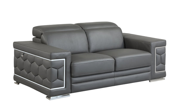 English Elm Top Grain Italian Leather Loveseat with High-Density Foam, Stainless Steel Legs & Solid Wood Frame, Plush Durable Seating for Modern Living Room Dark Gray B05777914