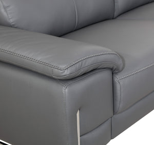 English Elm Global Top Grain Italian Leather Loveseat in Dark Gray with Stainless Chrome Legs & Solid Wood Frame B05777899