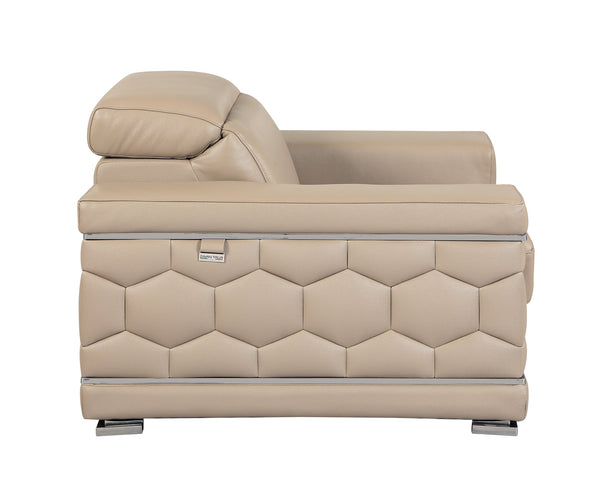 English Elm Top Grain Italian Leather Loveseat with High-Density Foam Comfort, Stainless Steel Legs, Solid Wood Frame Beige B05777905