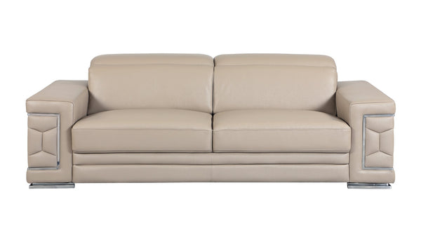 English Elm Top Grain Italian Leather Sofa with Chrome Legs for Modern Living Rooms Beige B05777906