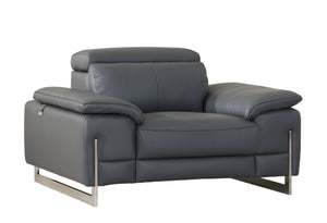 English Elm Global Top Grain Italian Leather Chair Dark Gray – 3-Layer Foam, Chrome Legs, Solid Brazilian Wood Frame B05777898