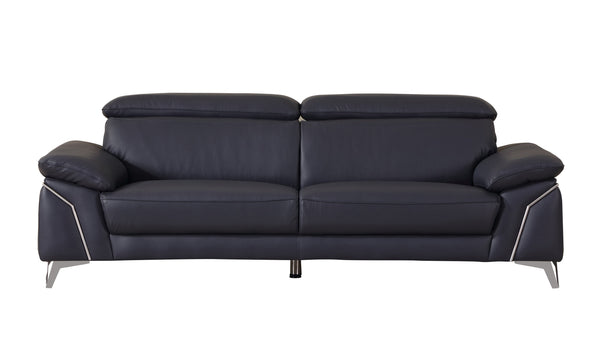English Elm Global United Transitional Leather-Air Reclining Sofa with Stainless Steel Base, Lumbar Support, Plush Comfort Navy B05777927