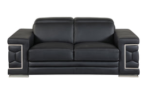 English Elm Top Grain Italian Leather Loveseat with High-Density Foam Comfort, Stainless Steel Legs, Solid Wood Frame Black B05777908