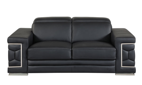 English Elm Top Grain Italian Leather Loveseat with High-Density Foam Comfort, Stainless Steel Legs, Solid Wood Frame Black B05777908