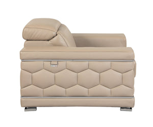 English Elm Top Grain Italian Leather Sofa with Chrome Legs for Modern Living Rooms Beige B05777906
