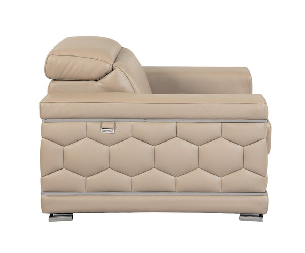 English Elm Top Grain Italian Leather Sofa with Chrome Legs for Modern Living Rooms Beige B05777906