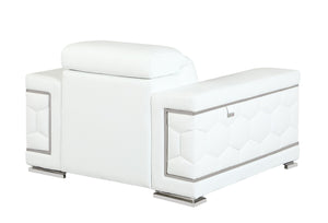 English Elm Top Grain Italian Leather Chair with 3-Layer High-Density Foam, Stainless Steel Legs, Solid Frame White B05777916