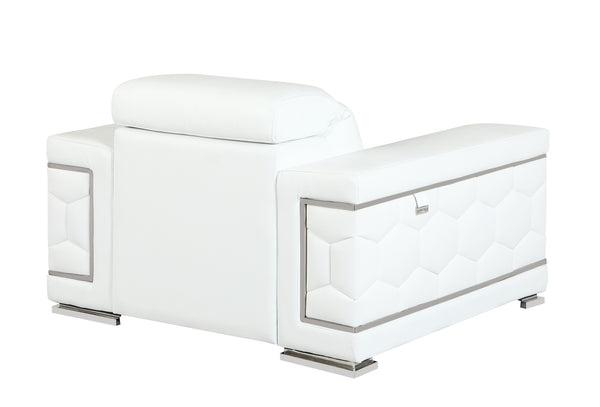 English Elm Top Grain Italian Leather Chair with 3-Layer High-Density Foam, Stainless Steel Legs, Solid Frame White B05777916