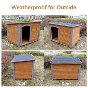 English Elm Dog Kennel Solid Wood Raised Base Weatherproof Shelter for Large Breeds Indoor Outdoor W143169243