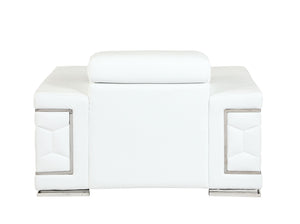 English Elm Top Grain Italian Leather Chair with 3-Layer High-Density Foam, Stainless Steel Legs, Solid Frame White B05777916