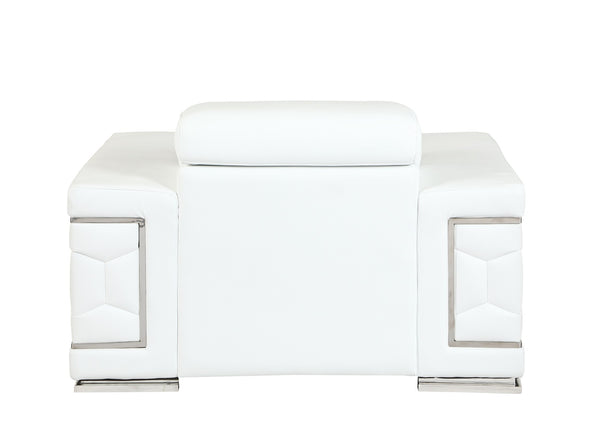 English Elm Top Grain Italian Leather Chair with 3-Layer High-Density Foam, Stainless Steel Legs, Solid Frame White B05777916