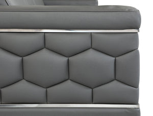 English Elm Top Grain Italian Leather Sofa with Chrome Legs for a Modern Living Room Dark Gray B05777915