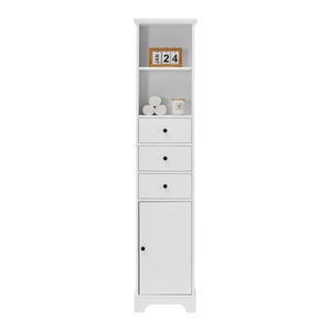 English Elm White Tall Bathroom Cabinet - Freestanding 3-Drawer Organizer with Adjustable Shelf, 100lb Capacity, Painted MDF Finish WF298152AAK