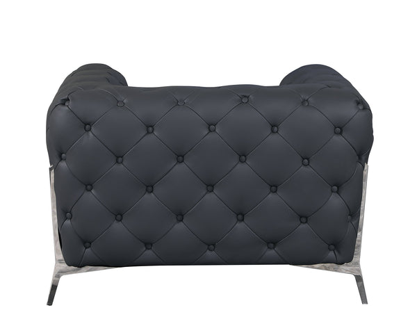 English Elm Global Plush Top Grain Italian Leather Recliner Chair with High-Density Foam, Chrome Legs, Solid Wood Frame Gray B05777751